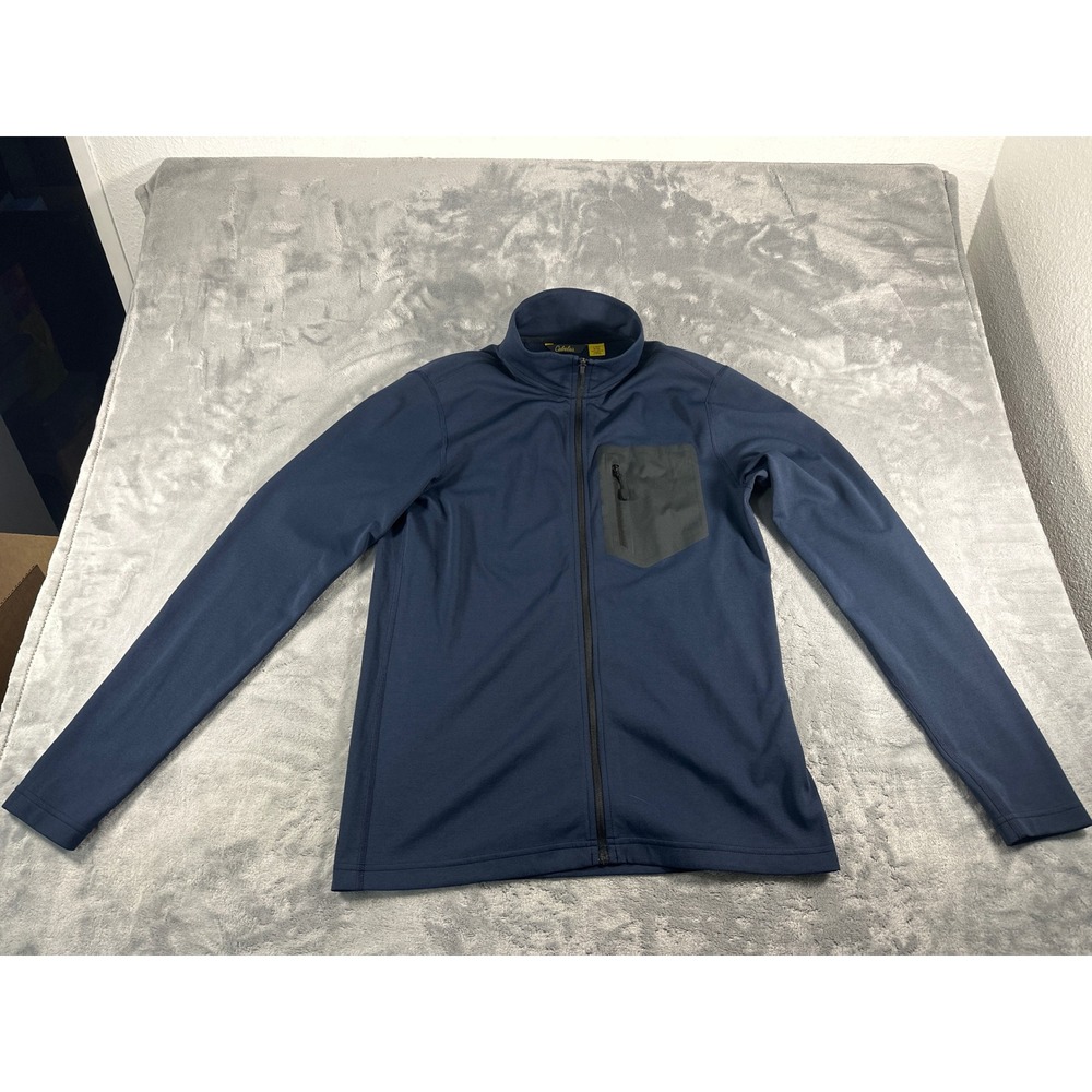 Cabelas Mens Full Zip Performance Jacket Navy Blue Chest Pocket Large Regular